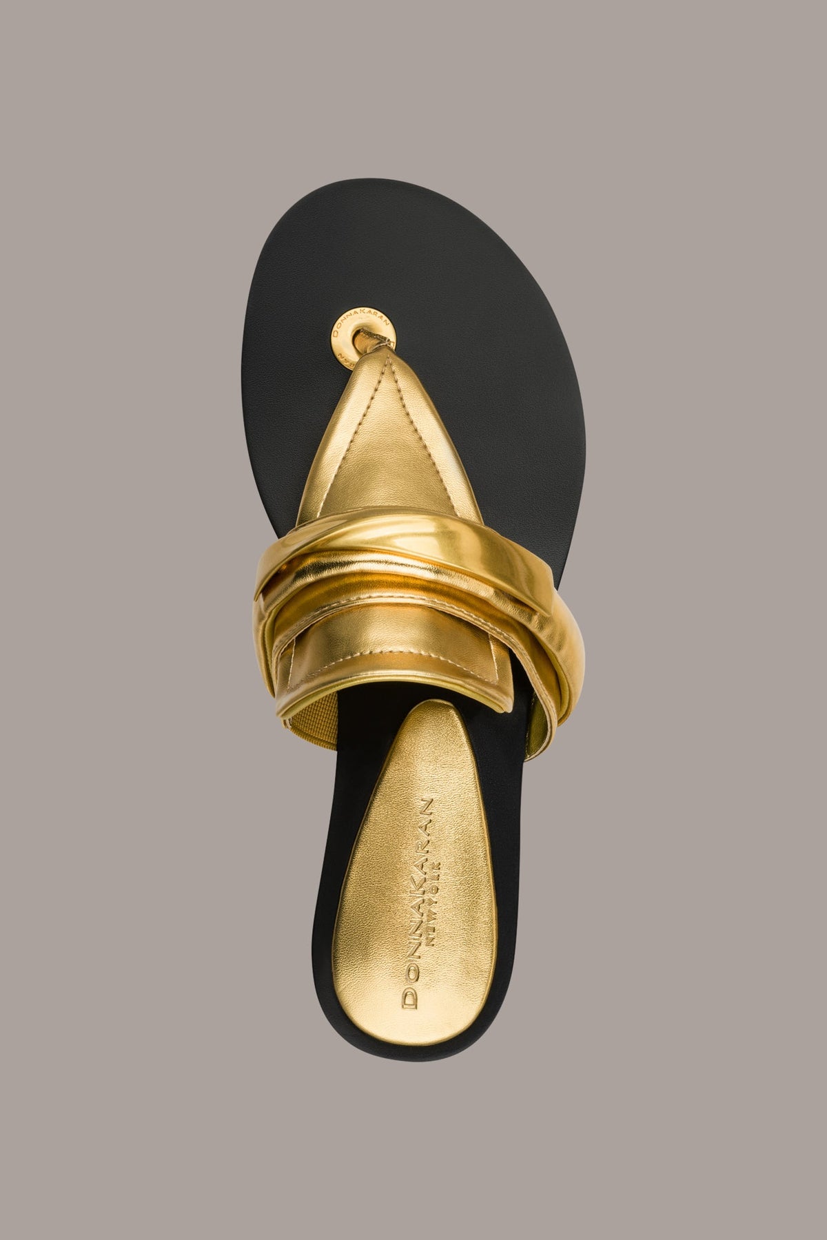 VELVET METALLIC THONG FLAT SANDAL - Gold