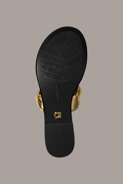 VELVET METALLIC THONG FLAT SANDAL - Gold
