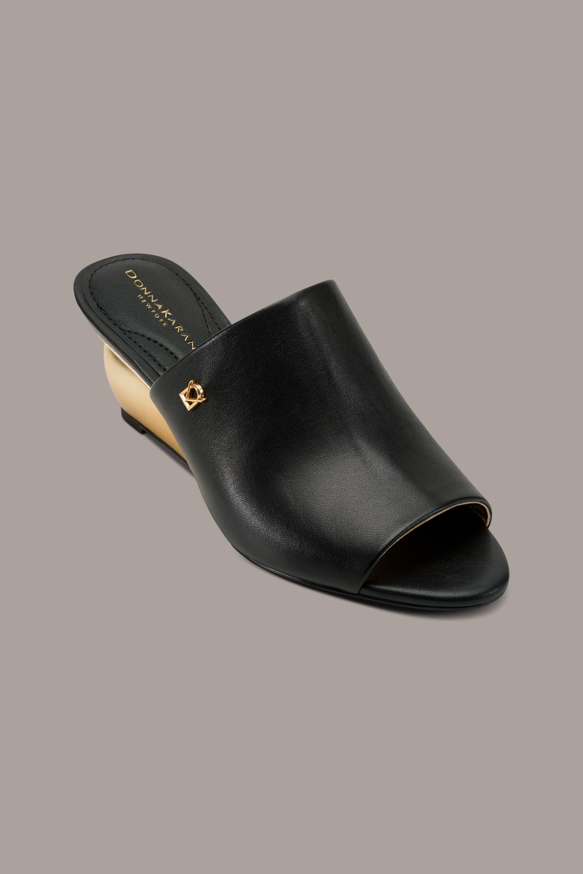 DONNA LEATHER WEDGE MULE SANDAL - Black