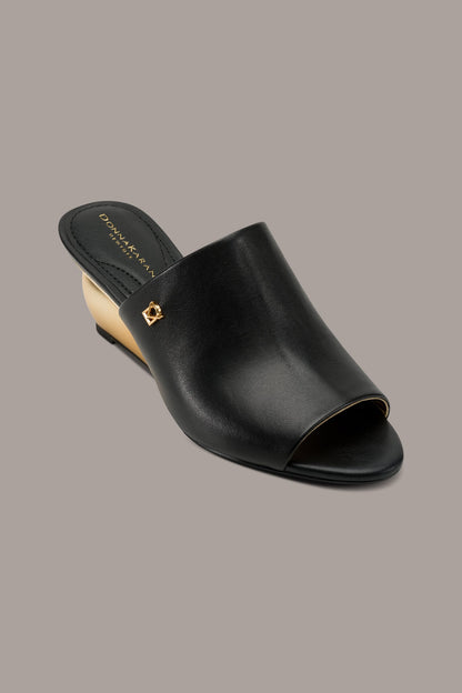 DONNA LEATHER WEDGE MULE SANDAL - Black