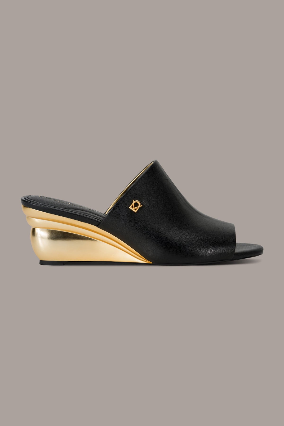 DONNA LEATHER WEDGE MULE SANDAL - Black