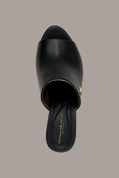 DONNA LEATHER WEDGE MULE SANDAL - Black