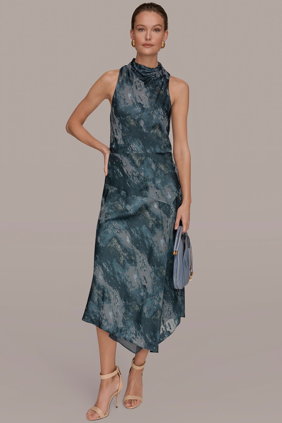 SLEEVELESS METALLIC BURNOUT DRESS - Blue Combo