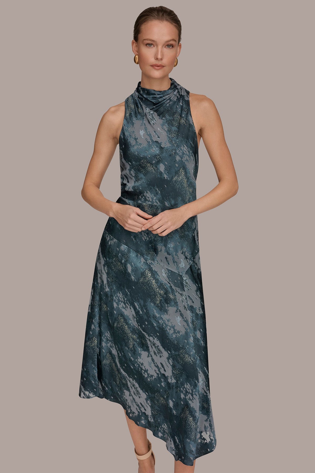 SLEEVELESS METALLIC BURNOUT DRESS - Blue Combo
