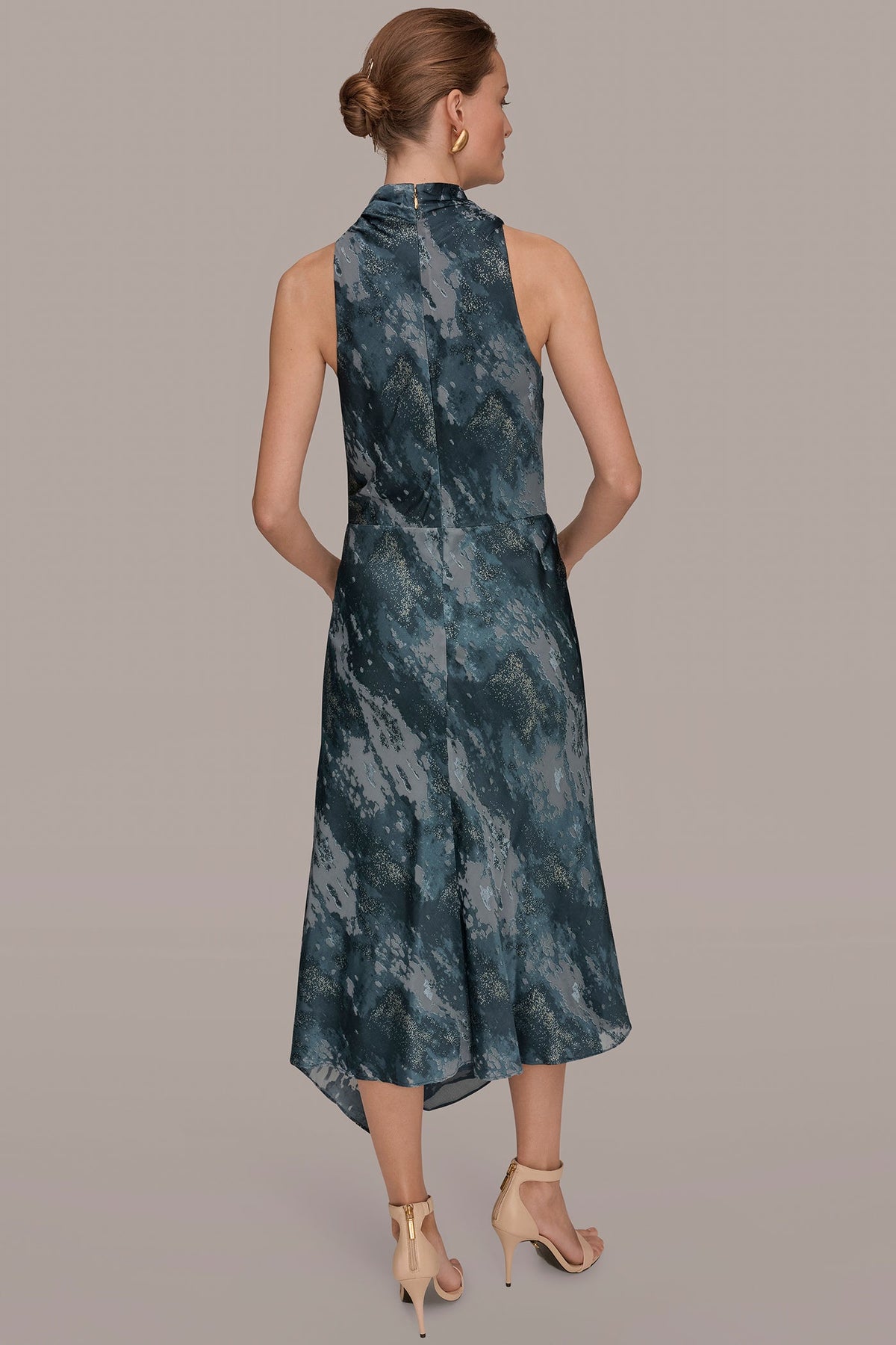 SLEEVELESS METALLIC BURNOUT DRESS - Blue Combo