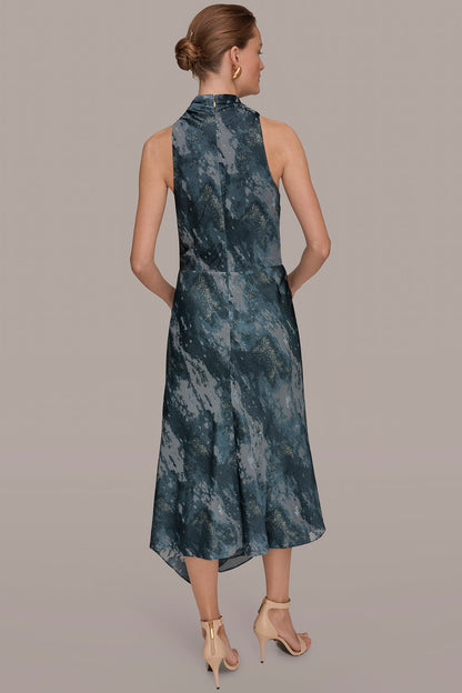 SLEEVELESS METALLIC BURNOUT DRESS - Blue Combo