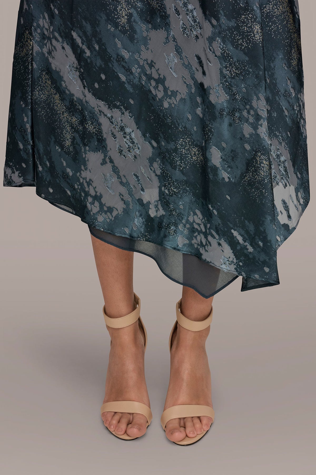 SLEEVELESS METALLIC BURNOUT DRESS - Blue Combo