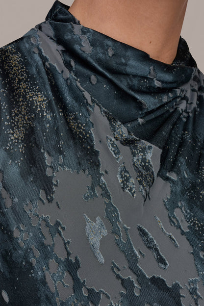SLEEVELESS METALLIC BURNOUT DRESS - Blue Combo