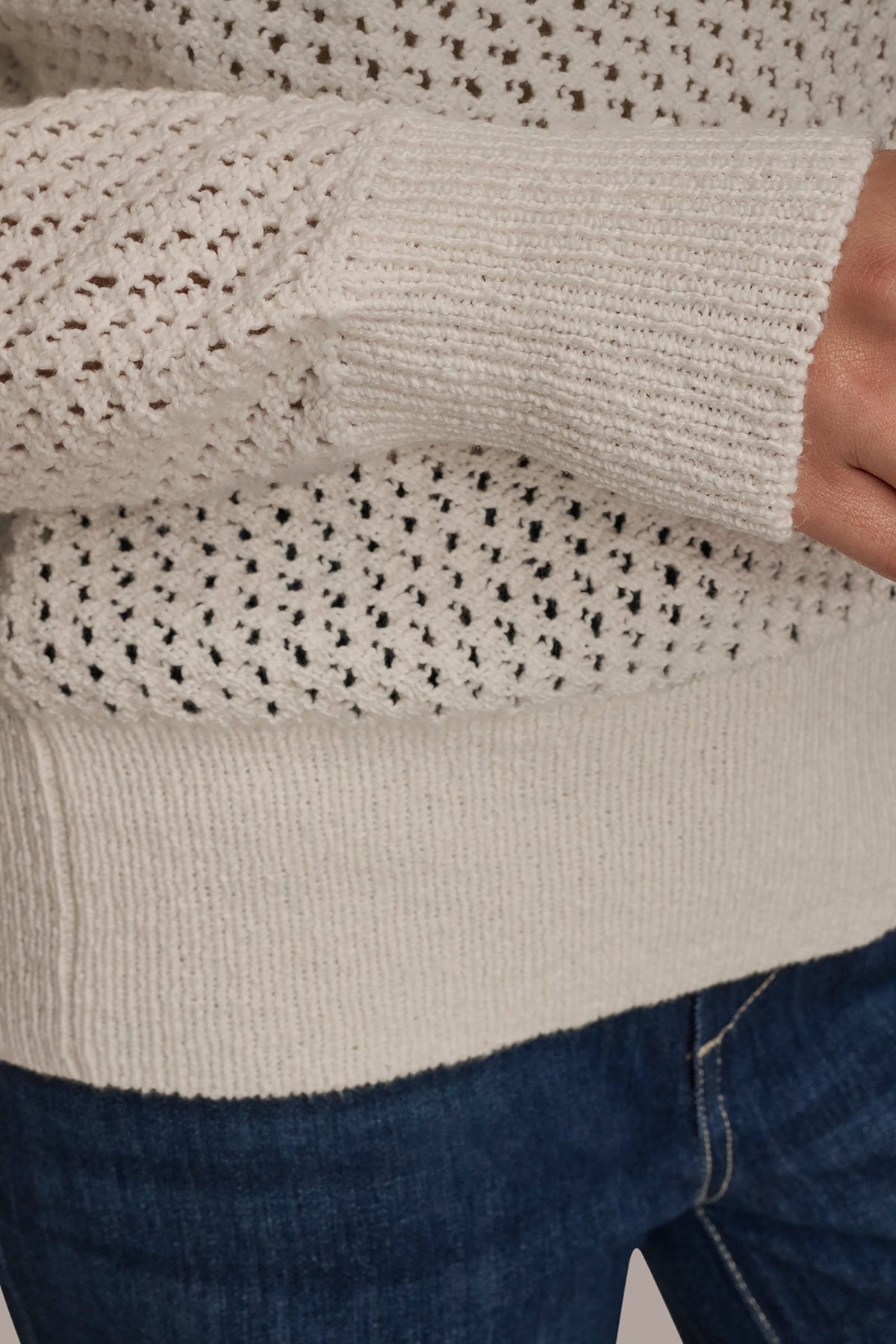 LONG SLEEVE OPEN STITCH SWEATER - CREAM