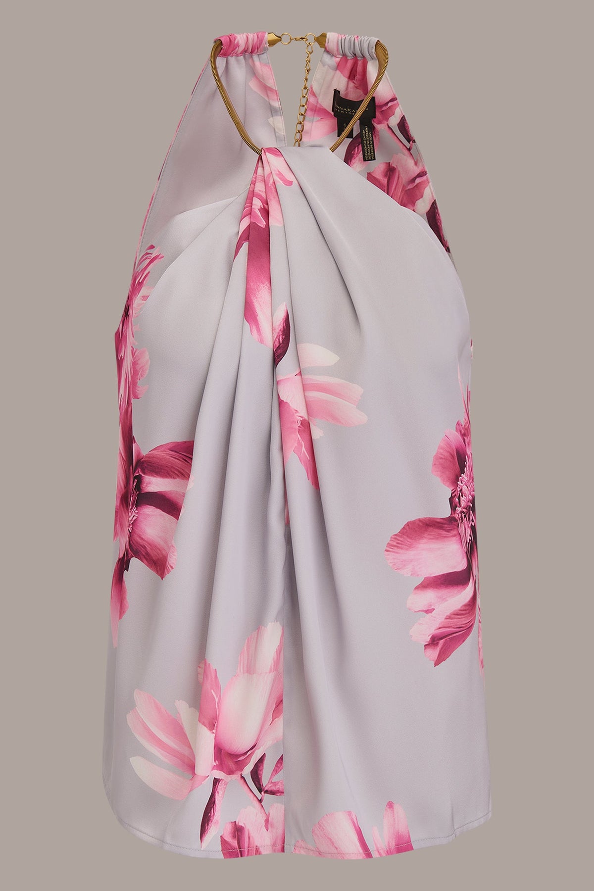 FLORAL TWIST-NECK HALTER BLOUSE - PINK SANDS MULTI