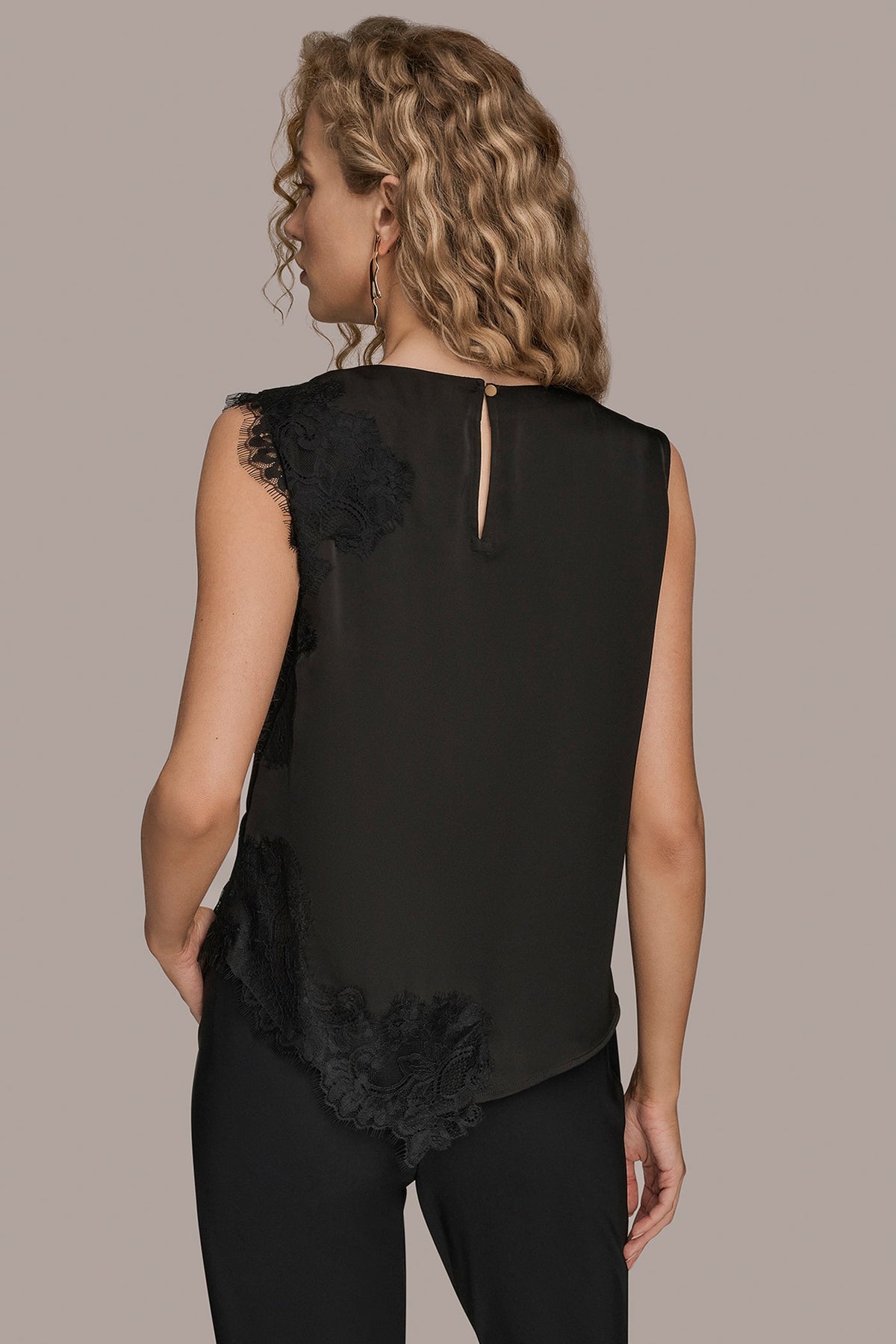 ASYMMETRIC LACE-TRIMMED BLOUSE - Black