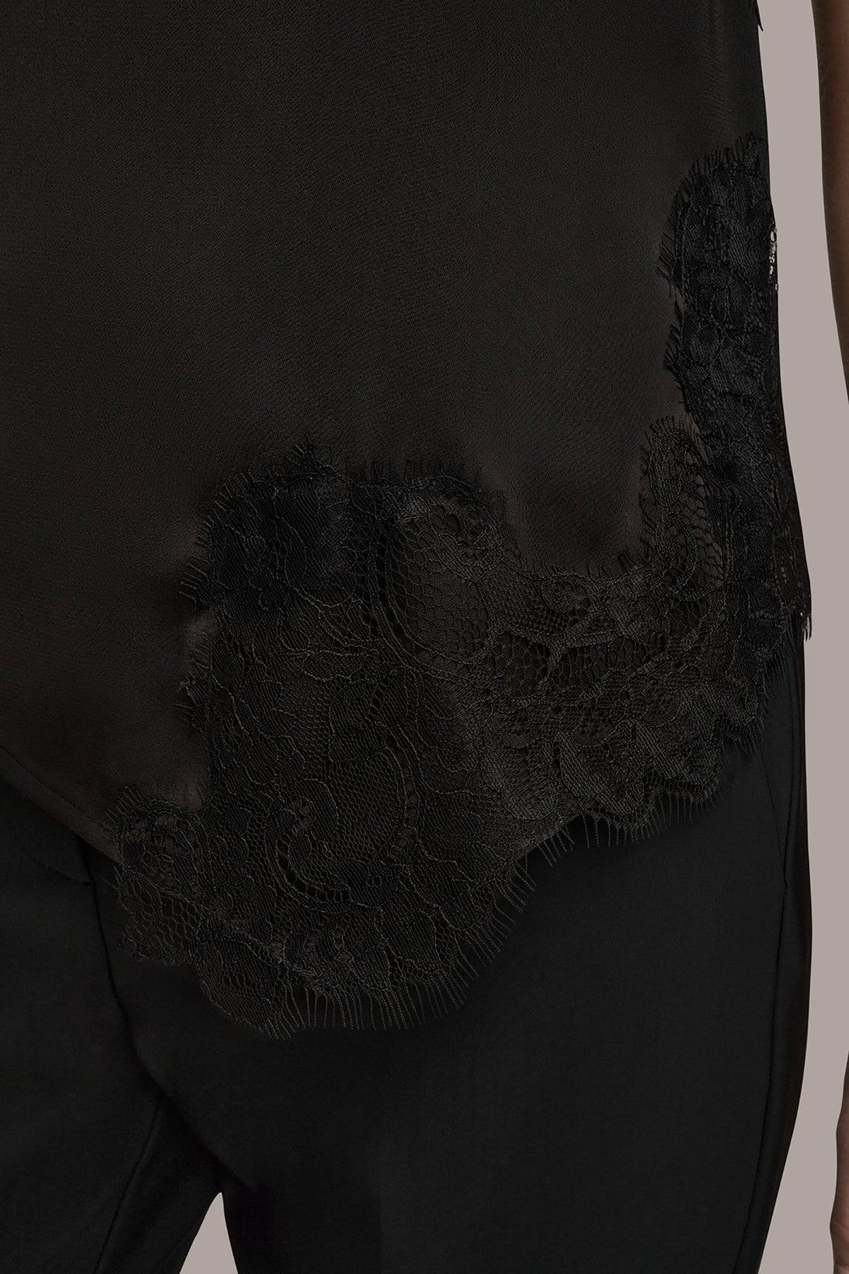 ASYMMETRIC LACE-TRIMMED BLOUSE - Black