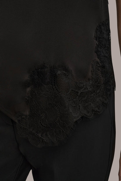 ASYMMETRIC LACE-TRIMMED BLOUSE - Black