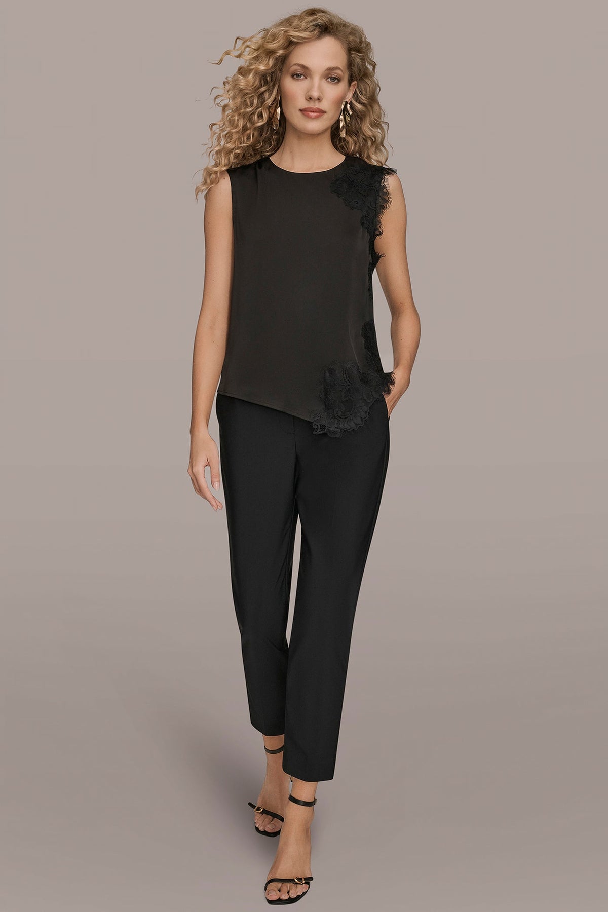 ASYMMETRIC LACE-TRIMMED BLOUSE - Black