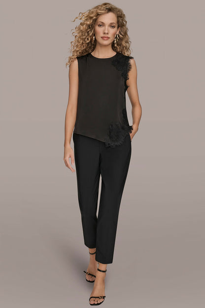 ASYMMETRIC LACE-TRIMMED BLOUSE - Black
