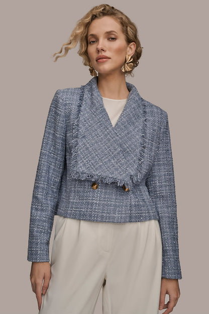 CROPPED DOUBLE-BREASTED FRINGED TWEED JACKET - TEMPEST
