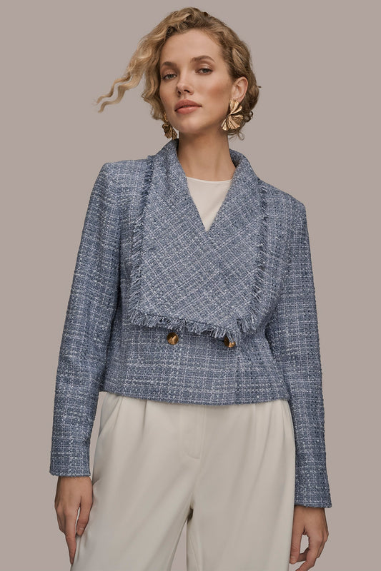 CROPPED DOUBLE-BREASTED FRINGED TWEED JACKET - TEMPEST