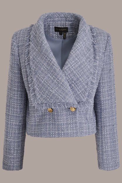 CROPPED DOUBLE-BREASTED FRINGED TWEED JACKET - TEMPEST