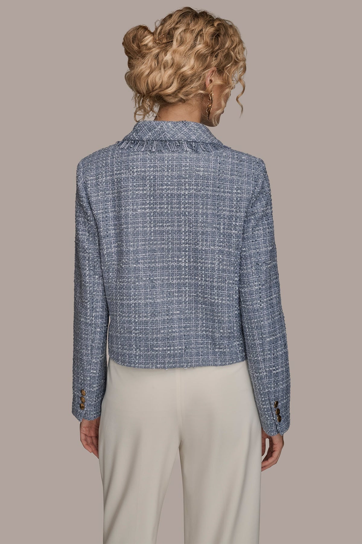 CROPPED DOUBLE-BREASTED FRINGED TWEED JACKET - TEMPEST