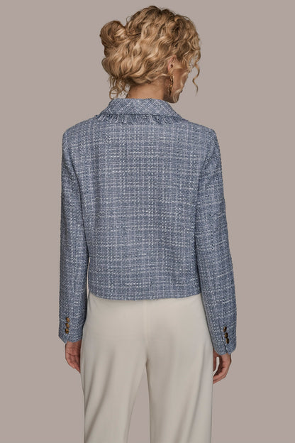 CROPPED DOUBLE-BREASTED FRINGED TWEED JACKET - TEMPEST