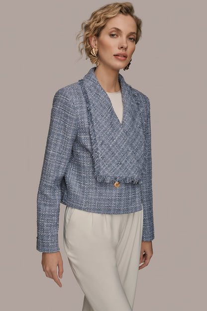 CROPPED DOUBLE-BREASTED FRINGED TWEED JACKET - TEMPEST