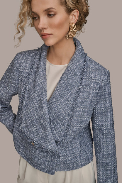 CROPPED DOUBLE-BREASTED FRINGED TWEED JACKET - TEMPEST
