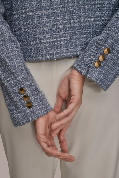 CROPPED DOUBLE-BREASTED FRINGED TWEED JACKET - TEMPEST