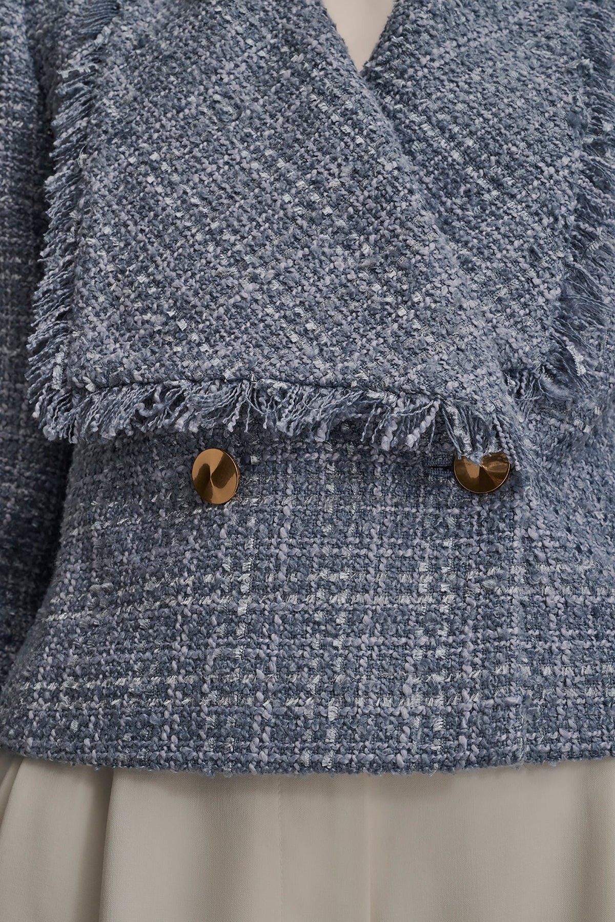 CROPPED DOUBLE-BREASTED FRINGED TWEED JACKET - TEMPEST