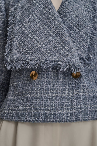 CROPPED DOUBLE-BREASTED FRINGED TWEED JACKET - TEMPEST