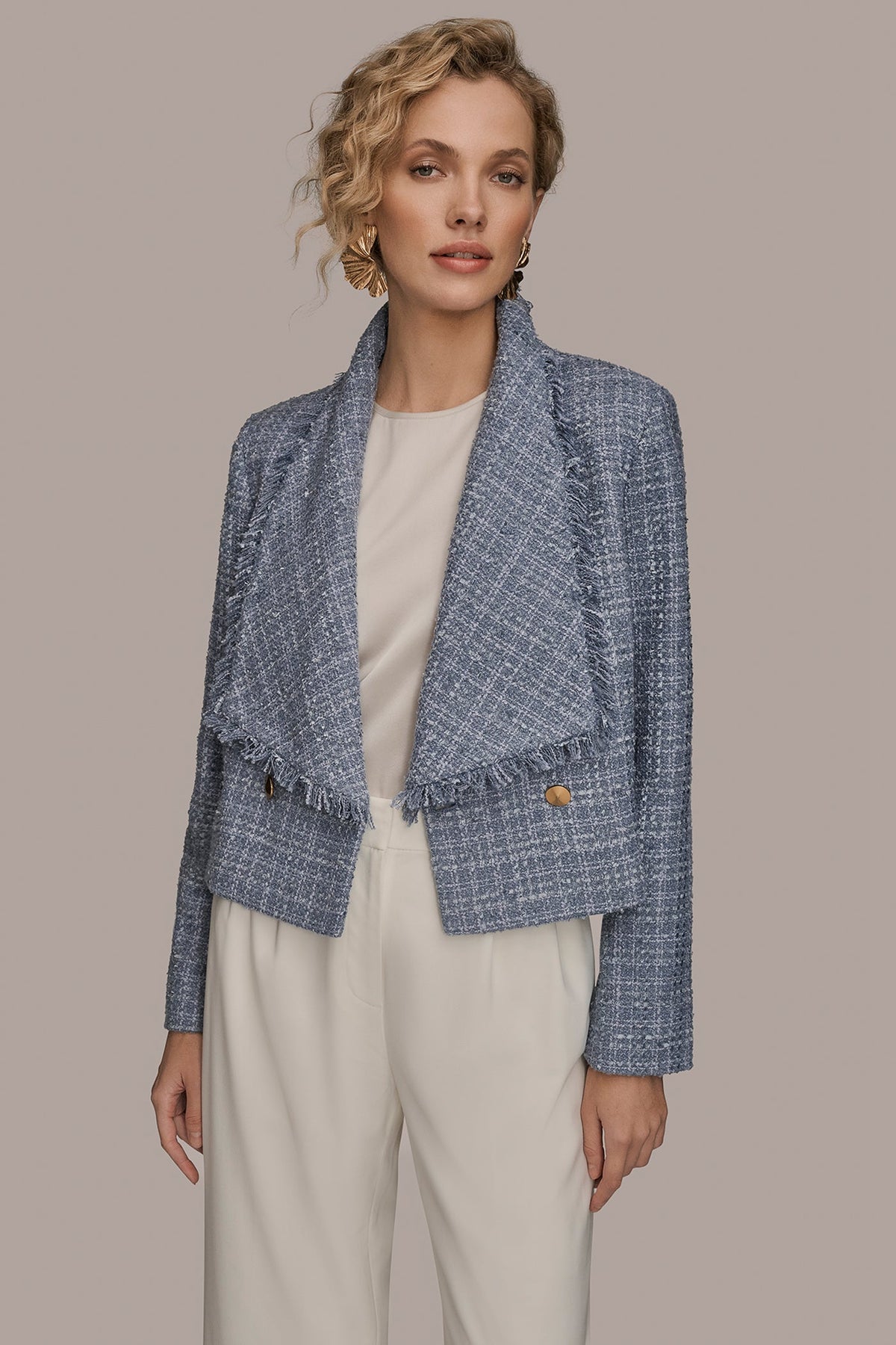 CROPPED DOUBLE-BREASTED FRINGED TWEED JACKET - TEMPEST