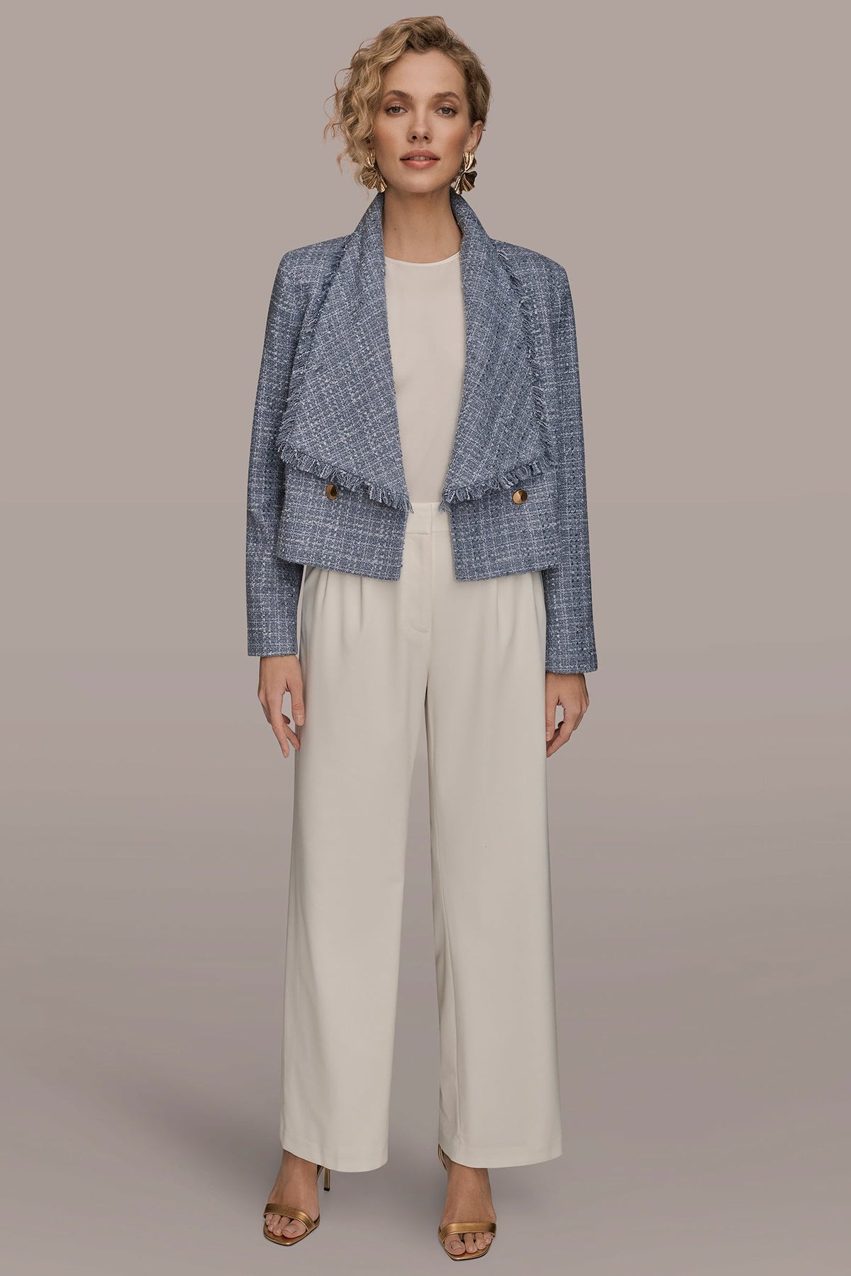 CROPPED DOUBLE-BREASTED FRINGED TWEED JACKET - TEMPEST