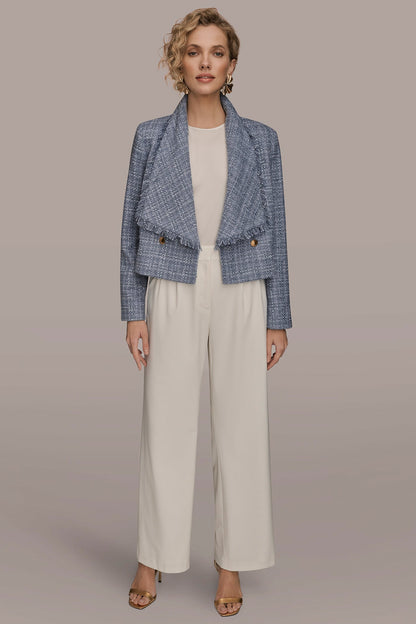 CROPPED DOUBLE-BREASTED FRINGED TWEED JACKET - TEMPEST