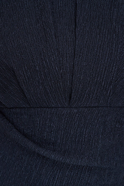 CRINKLED SLEEVELESS RUCHED MIDI DRESS - NIGHTFALL