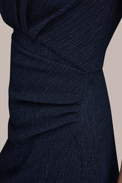 CRINKLED SLEEVELESS RUCHED MIDI DRESS - NIGHTFALL