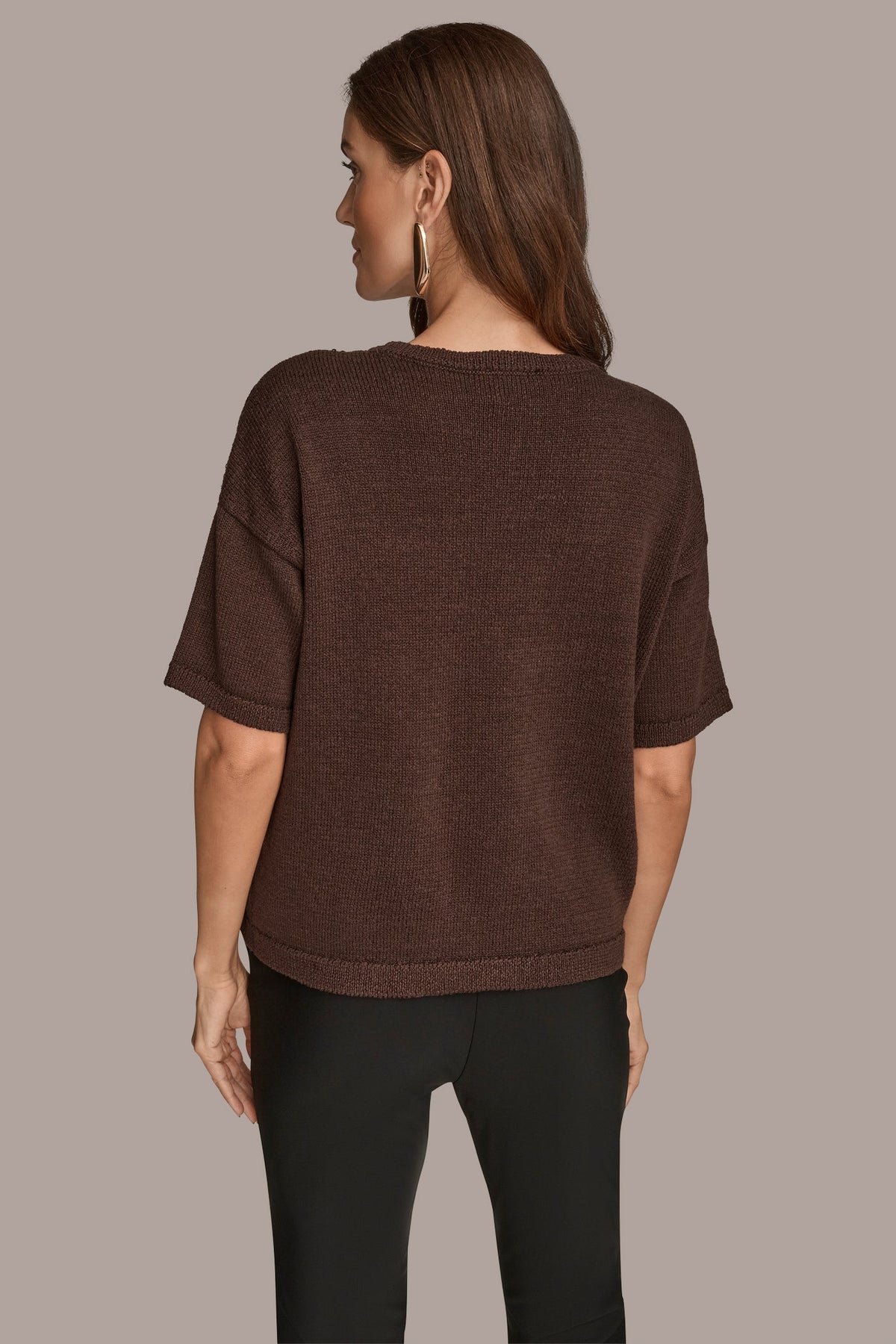 ELBOW-SLEEVE SEQUIN SWEATER - CHOCOLATE PLUM