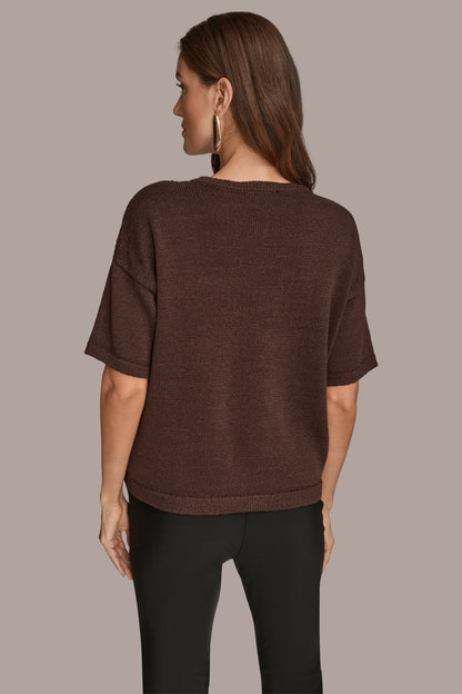 ELBOW-SLEEVE SEQUIN SWEATER - CHOCOLATE PLUM