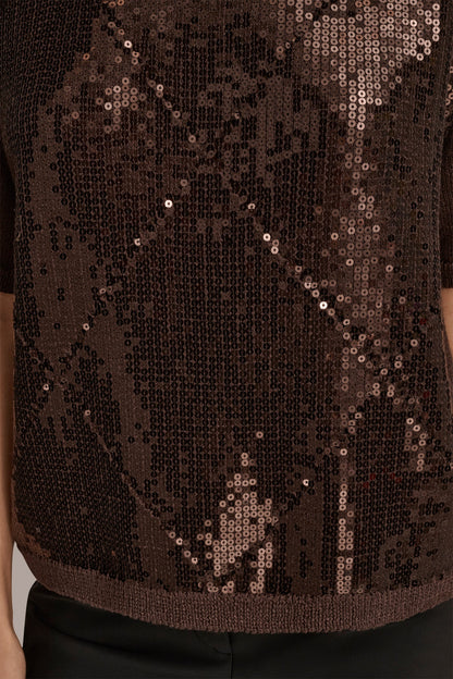 ELBOW-SLEEVE SEQUIN SWEATER - CHOCOLATE PLUM