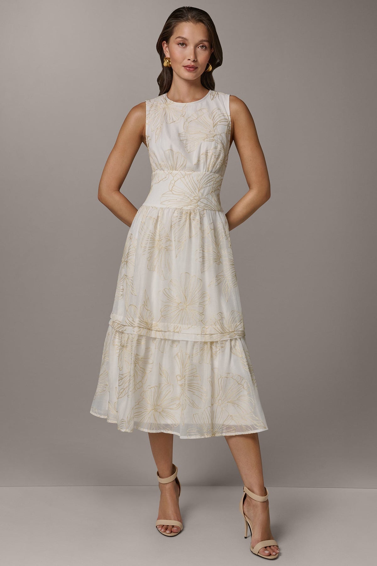 SLEEVELESS CUTOUT MIDI A-LINE DRESS - Cream/Sisal