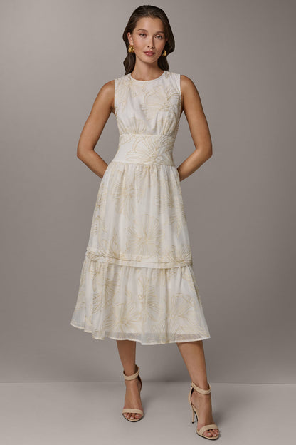 SLEEVELESS CUTOUT MIDI A-LINE DRESS - Cream/Sisal