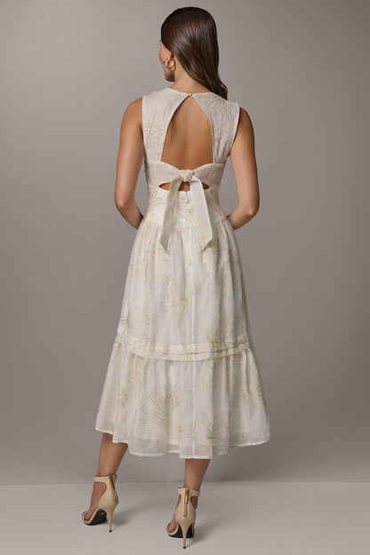 SLEEVELESS CUTOUT MIDI A-LINE DRESS - Cream/Sisal