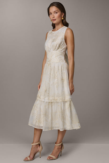 SLEEVELESS CUTOUT MIDI A-LINE DRESS - Cream/Sisal