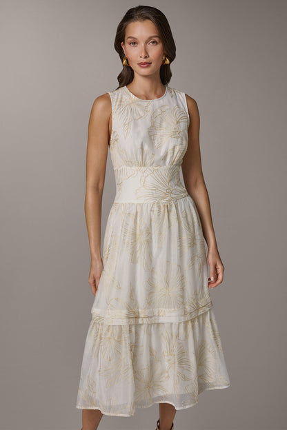 SLEEVELESS CUTOUT MIDI A-LINE DRESS - Cream/Sisal