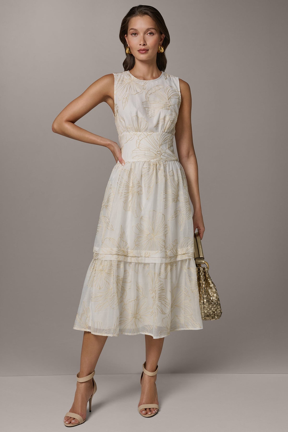 SLEEVELESS CUTOUT MIDI A-LINE DRESS - Cream/Sisal