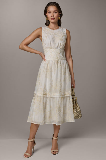 SLEEVELESS CUTOUT MIDI A-LINE DRESS - Cream/Sisal
