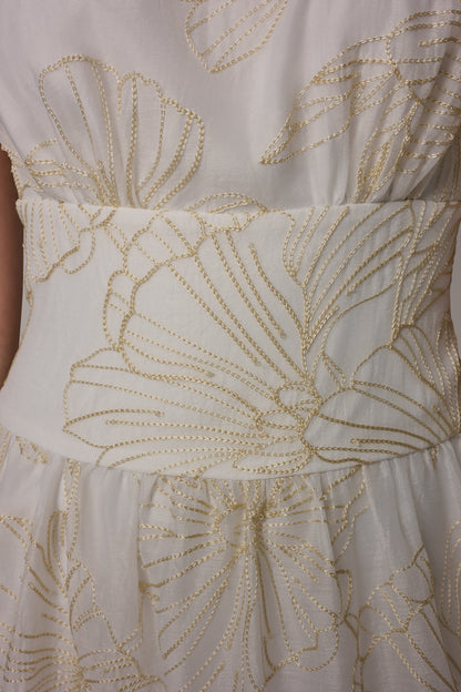 SLEEVELESS CUTOUT MIDI A-LINE DRESS - Cream/Sisal
