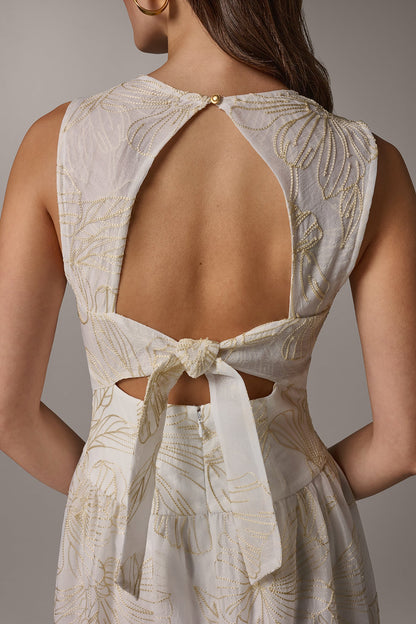 SLEEVELESS CUTOUT MIDI A-LINE DRESS - Cream/Sisal