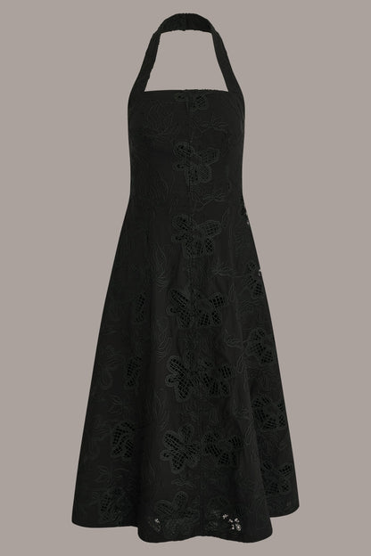 SLEEVELESS SWEETHEART MIDI HALTER DRESS - Black