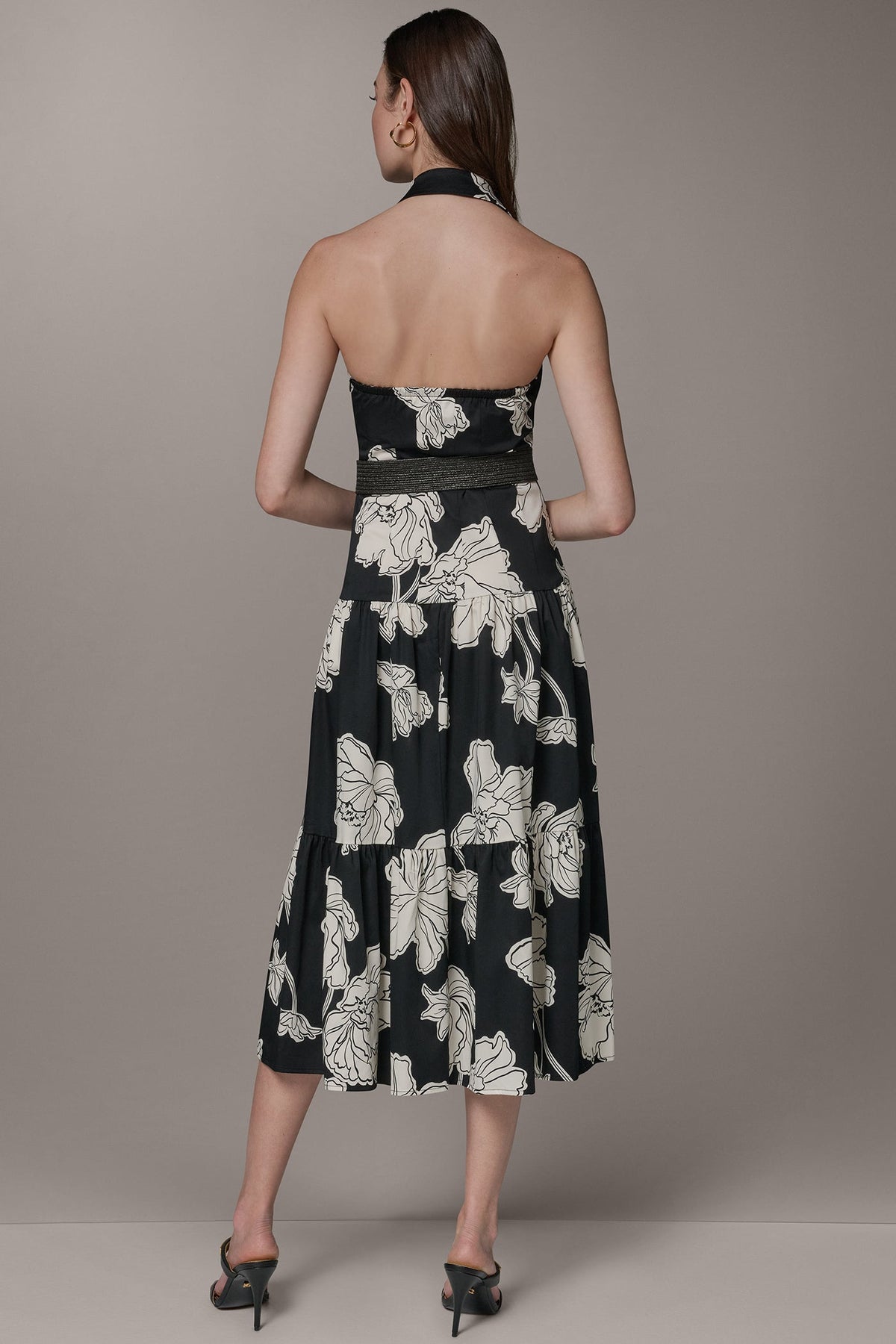 SLEEVELESS MIDI HALTER SHIRT DRESS - Black Cream