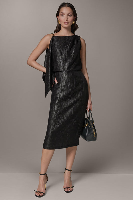 SLEEVELESS ASYMMETRIC MIDI DRESS - Black