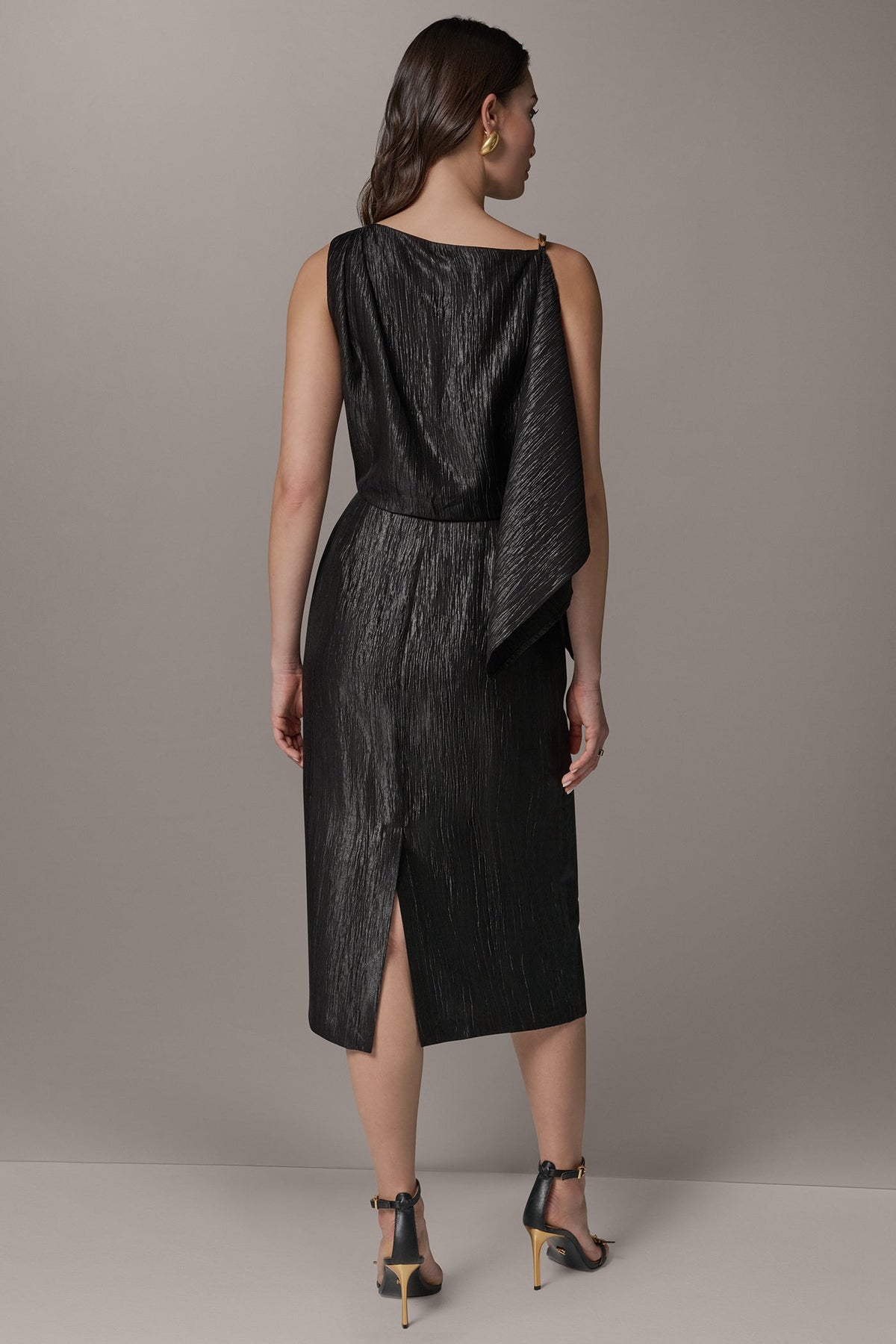SLEEVELESS ASYMMETRIC MIDI DRESS - Black